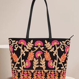VELUCIA Women Floral Textured Structured Tote Bag-53