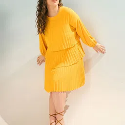 SASSAFRAS Curve Women Layered Accordion Pleats A-Line Dress-image-54