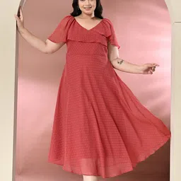 PrettyPlus by Desinoor.com Plus Size Flared Sleeve Fit & Flare Midi Dress-image-13
