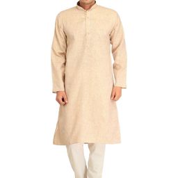 Exotic India Mandarin Collar Thread Work Pure Cotton Straight Kurta With Trouser-image-75