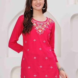 ALEXEY JAY Floral Embroidered Round Neck Straight Kurti-picture-35