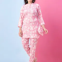 BAESD Girls Floral Printed Mandarin Collar Top With Trousers-image-87