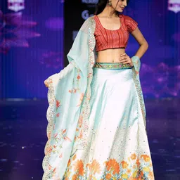 Kaizen TEXO FAB Embroidered Sequinned Semi-Stitched Lehenga & Unstitched Blouse With Dupatta image 4