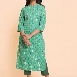 W Geoemtric Printed Pure Cotton Mandarin Collar Straight Kurta With Trousers-picture-18
