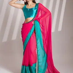 Mitera Colourblocked Pure Chiffon Ready to Wear Saree-image-64