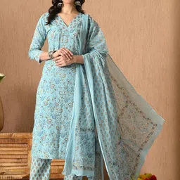 Anouk Women Blue Pure Cotton Kurta Sets-picture-11