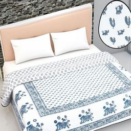 Jaipur Dohar Blue & Beige Floral AC Room 150 GSM Double Bed Dohar-image-94