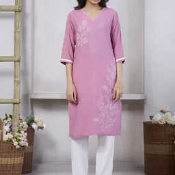 Peach Petals Women Floral Embroidered Daily Pure Cotton Straight Kurta-picture-52