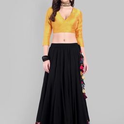 Mera Rang Women Tiered Maxi Flared Skirt with Multi Colour Border-picture-20
