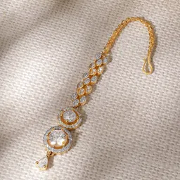 Rubans Gold-Plated American Diamond Studded Maang Tikka Head Jewellery-32