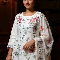 Indo Era Floral Printed Round Neck Straight Kurta With Trousers & Dupatta-picture-17