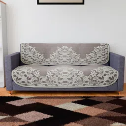 Aura Maroon & Off White Ethnic Motifs Cotton 3-Seater Sofa Covers-picture-22