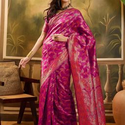 SHADOW & SAINING Floral Zari Silk Blend Designer Banarasi Saree-image-21