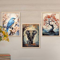 Bird and Animal Wall Art With Frame Home Decor Wall Painting For Living Room Office Bedroom-39