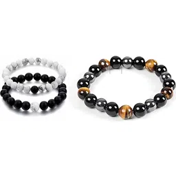 Divine souvenirs Unisex Set Of 3 Rudraksha Beaded Elasticated Bracelets-12