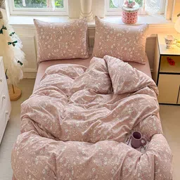 JC HOME Pink & White 4 Pieces Floral Printed Double Queen Bedding Set-picture-43