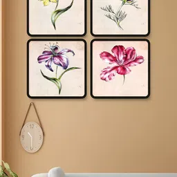 Myntra Elegant Homes Pink & Green 4 Piece Wood Floral and Botanical Wall Paintings-picture-20
