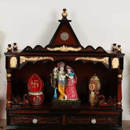 DZYN FurnituresBrown Textured Wooden Large Wall Mount Pooja Mandir-image-19