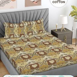 Myntra Elegant Homes Olive Green Printed 300 TC Cotton King Bedsheet Set 2.50 m x 2.25 m-picture-45