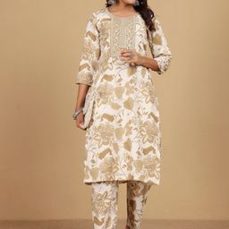 all about you Floral Printed Round Neck Thread Work Straight Kurta with Trouser-picture-16