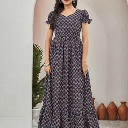 Chandbaali Women Floral Printed Cotton Fit & Flare Maxi Dress-image-84