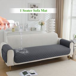 HOKIPO Grey Quilted Waterproof 1 Seater Sofa Seat Mat & 2 Armrest Covers with Pockets-image-96