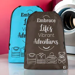 Aura Blue & Brown 2 Pieces Printed Foldable Laundry Bags-5