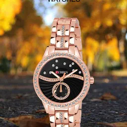 Curren Women Brass Embellished Dial & Stainless Steel Wrap Around Straps Analogue Watch CR-1342-RS-Black-image-76