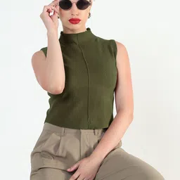 SHOWOFF Women Ribbed High Neck Sleeveless Top-picture-53