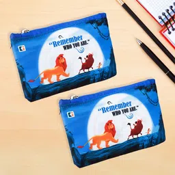 Kuber Industries Blue & White Pack of 2 DisneyLion King Square Zipper PencilPouch for Kids-10