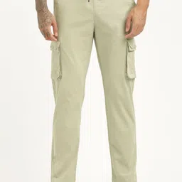 Blu MNKY Men Solid Smart Loose Fit Mid-Rise Flat-Front Cotton Cargos Trousers-image-7