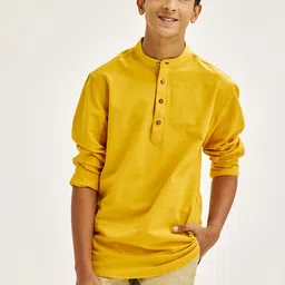 NO MONDAYS Boys Relaxed Band Collar Solid Cotton Casual Shirt-image-78