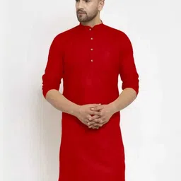 Men Solid Straight Kurta (Red)-image-58