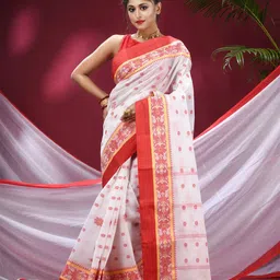 TANTLOOM Ethnic Motifs Woven Design Pure Cotton Taant Saree-picture-35
