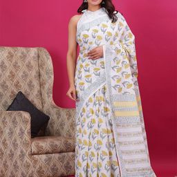 Shivanya Handicrafts Floral Printed Pure Cotton Block Print Saree-15