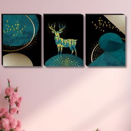 Livin'luxe Black & Blue 3 Pieces Deer Printed Wall Arts-picture-38