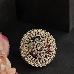 ATIBELLE Gold-Plated Kundan-Studded Finger Ring-image-39