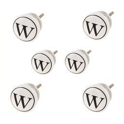 Indianshelf6Pcs White & Black Textured Ceramic Alphabet Knobs-image-45