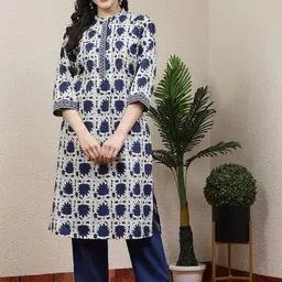 Nayam By Lakshita Ethnic Printed Mandarin Collar Pure Cotton Straight Kurta with Palazzo-picture-26