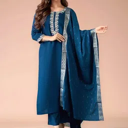Siya Fashion Floral Embroidered Straight Thread Work Kurta With Trousers And Dupatta-picture-10