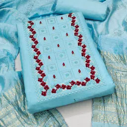 Ishin Floral Embroidered Pure Cotton Unstitched Dress Material-image-82