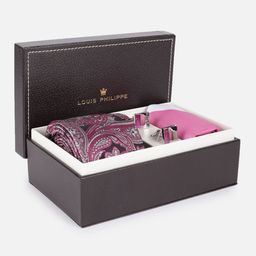 Louis Philippe Men Embroidered Tie Pocket Square And Cufflink-picture-0