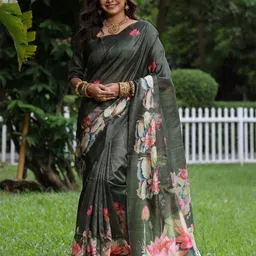 Anouk Yogita Lotus Floral Printed Tussar Saree-picture-12