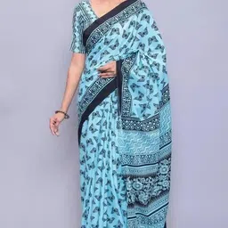 JALTHER Floral Pure Cotton Block Print Saree-13
