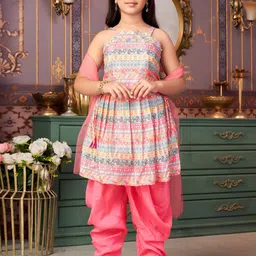 Aarika Girls Floral Printed Regular Pure Silk Kurta with Dhoti Pants & With Dupatta-picture-27