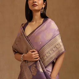 Soch Geometric Woven Design Zari Tussar Saree-picture-15