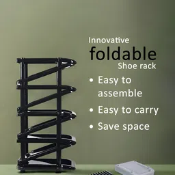 Myntra Elegant Homes Black 5-Tier Side Hooks Foldable Shoe Rack image 2