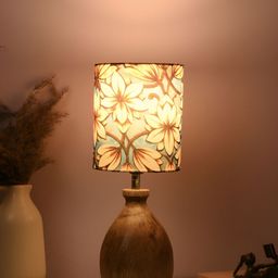 green girgit Brown Printed Wood Cylindrical Shaped Table Lamp-image-42