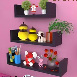 Xtenshion Crafts Black 3 PieceWooden Shelf-28
