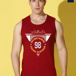 WOOSTRO Pack Of 2 Printed Combed Cotton Gym Vests VWS26(98 MAROON)(PLAIN NAVY)-image-41